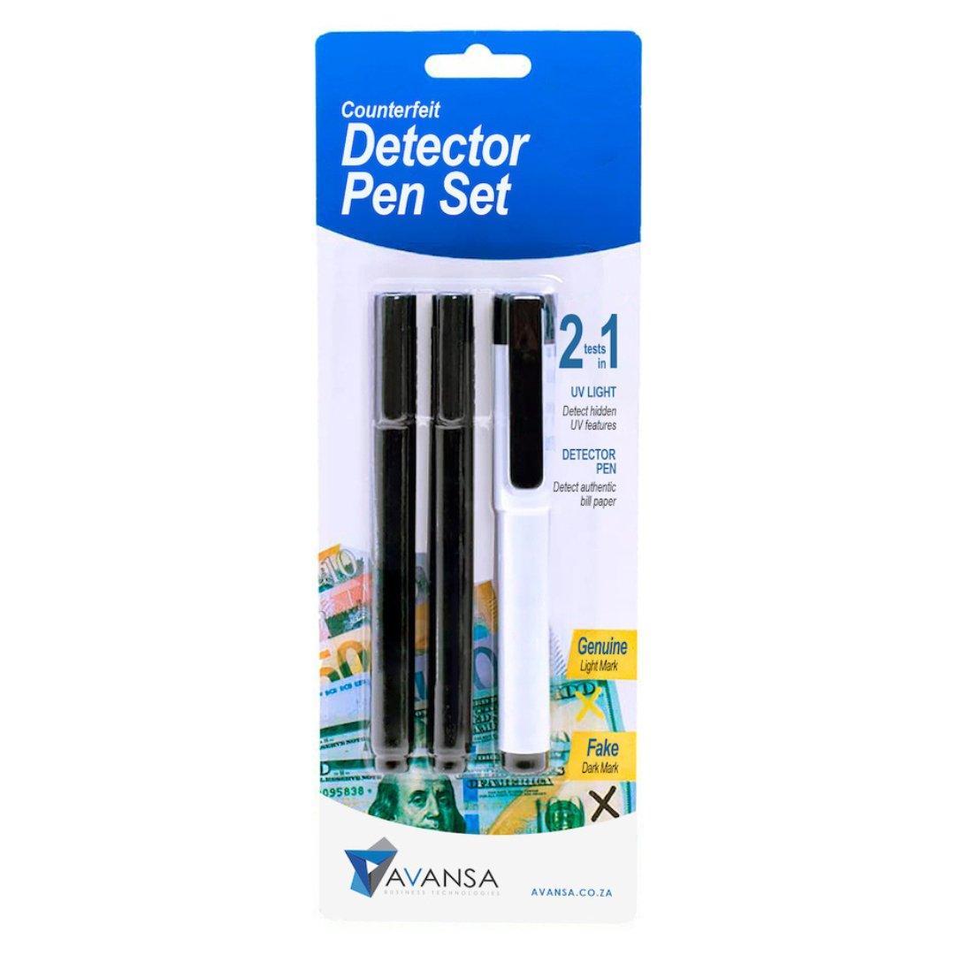 Avansa Counterfeit Detector Pen Set with UV light - 3 pack - Retail Gear