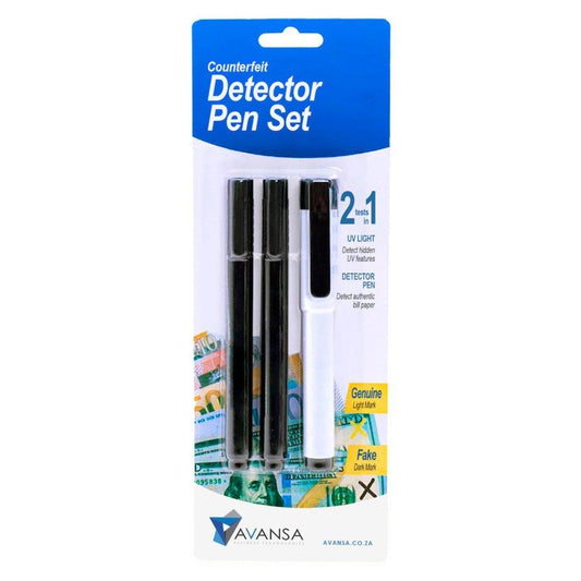 Avansa Counterfeit Detector Pen Set with UV light - 3 pack - Retail Gear