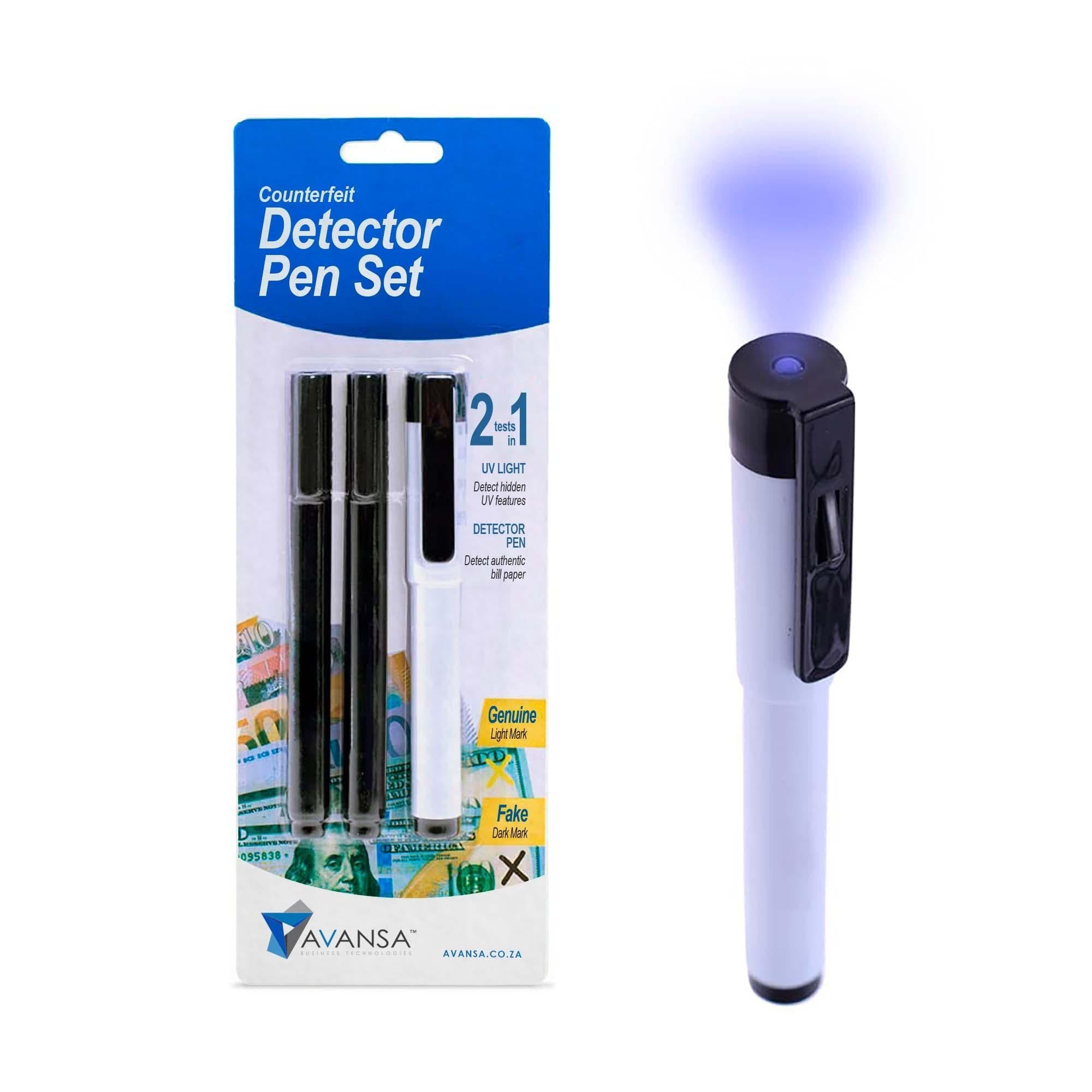 Avansa Counterfeit Detector Pen Set with UV light - 3 pack - Retail Gear