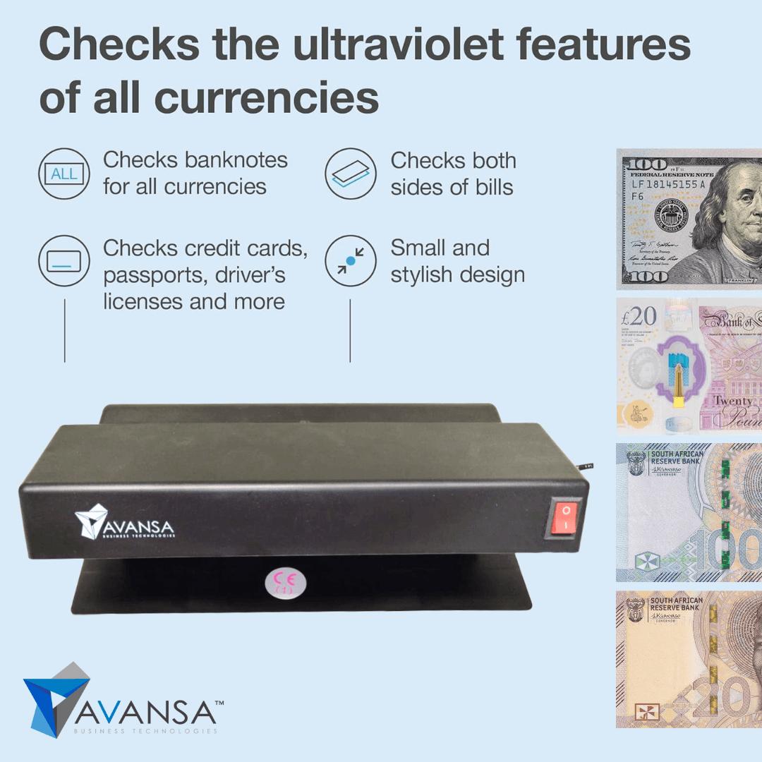 Avansa Counterfeit Money Detector - SuperDetect 180 (replaceable bulbs) - Retail Gear